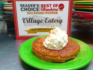 Back by popular demand are the Village Eatery's Pumpkin Pancakes