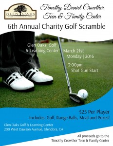 Flyer for 6th Annual Charity Goilf Scramble at Glen Oaks Golf Center