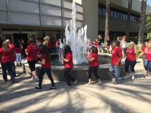 Employees at America's Christian Credit Union take part in a Dance Off for Finley