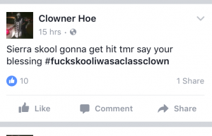 Clowned Hoe threat via Facebook to Sierra High School