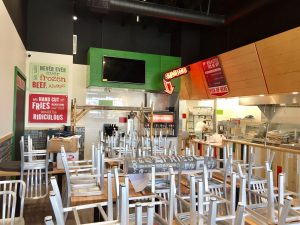 Inside seating at the new Glendora Mooyah