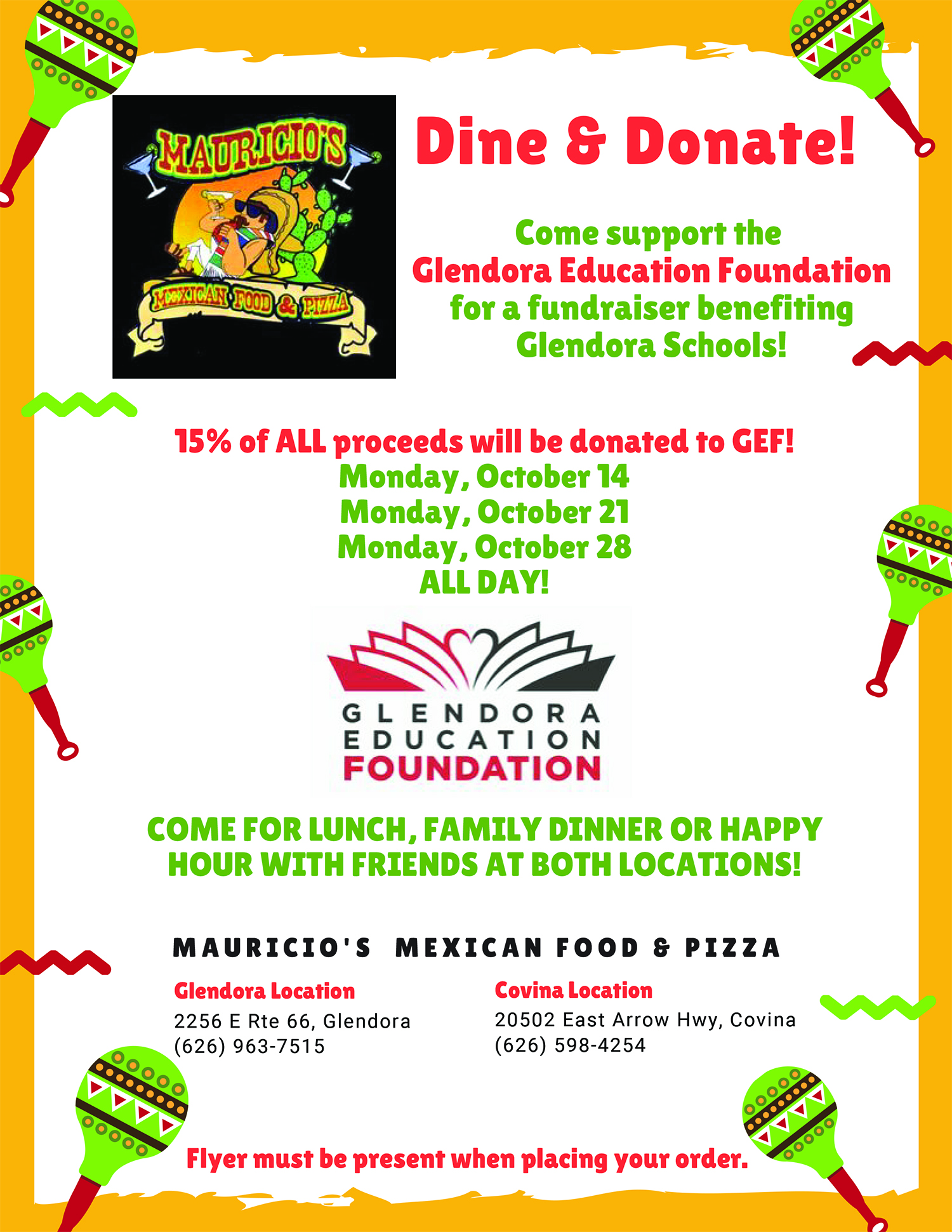 Visit Mauricio's any Monday remaining in October to support GEF